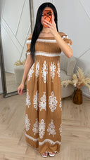 Bohemian Maxi Jurk met Smokdetail B255
