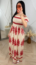 Bohemian Maxi Jurk met Smokdetail B255