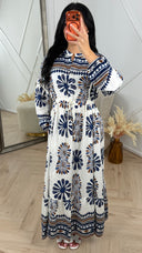 Bohemian Print Maxi Jurk met Ingebouwd Taillekoord 5205