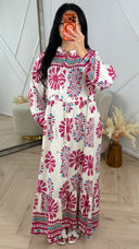 Bohemian Print Maxi Jurk met Ingebouwd Taillekoord 5205
