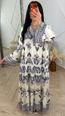 Bohemian Print Maxi Jurk met Wijde Mouwen 001