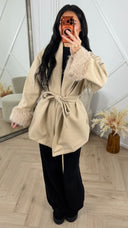 Wrap Coat met Faux Fur Manchetten