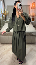 Cropped Set met Plooiskirt & Strikdetail Mouwen