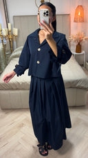 Cropped Set met Plooiskirt & Strikdetail Mouwen