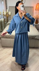 Cropped Set met Plooiskirt & Strikdetail Mouwen