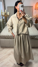 Cropped Set met Plooiskirt & Strikdetail Mouwen