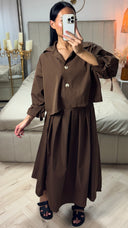 Cropped Set met Plooiskirt & Strikdetail Mouwen