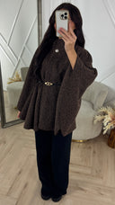 Teddy Tie Belt Oversized Poncho Golden Button