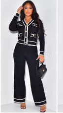 Contrast Knit Two-Piece Set met Gouden Knopen