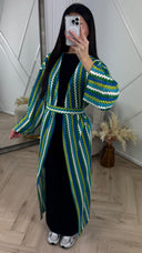 Crochet Maxi Kimono met Ceintuur en Strepen