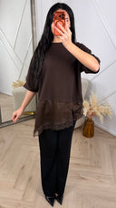 T-Shirt Top met Satijnen Onderlaag en Kant