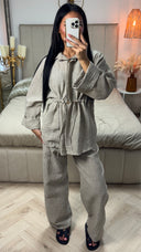 Essential Integrated Tie Waist Belt Set Golden Buttons Detail