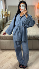 Essential Integrated Tie Waist Belt Set Golden Buttons Detail