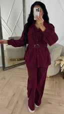 Geribde Two-Piece Set met Ceintuur & Zakken