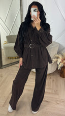 Geribde Two-Piece Set met Ceintuur & Zakken