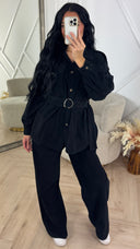 Geribde Two-Piece Set met Ceintuur & Zakken