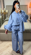 Gestreepte Katoenen Set met Ruchesmouwen