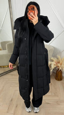 Gewatteerde Lange Puffer Jas met Capuchon en Ceintuur