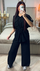 Integrated Waist Tie Belt Golden Button Shoulder Detail