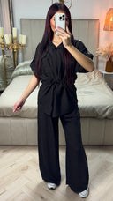 Integrated Waist Tie Belt Golden Button Shoulder Detail