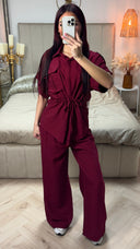 Integrated Waist Tie Belt Golden Button Shoulder Detail