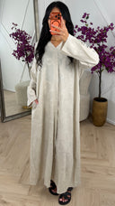 Jacquard Maxi Jurk met V-Hals en Steekzakken 009-1