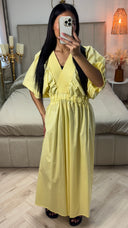 Katoenen Maxi Jurk met Pofmouwen & Gesmokte Taille