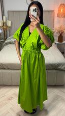 Katoenen Maxi Jurk met Pofmouwen & Gesmokte Taille