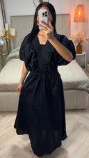 Katoenen Maxi Jurk met Pofmouwen & Gesmokte Taille