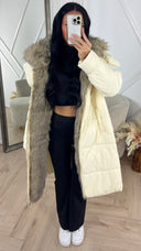 Lange Puffer Jas met Afneembare Faux Fur Capuchon