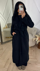 Lange Wollen Look Coat met Ceintuur