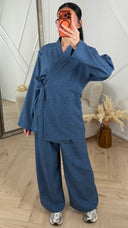 PRE ORDER Linen Style 2-Piece Set met Overslag en Wijde Broek WORDT 04-5 verzonden
