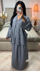 Linnenlook V Neck Top + Skirt Set Two Button Detail