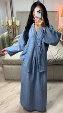 Linnenlook V Neck Top + Skirt Set Two Button Detail