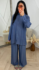 Luchtige Tweedelige Set met Oversized Blouse en Wijde Broek 018