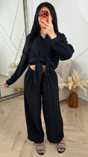 Luchtige Tweedelige Set met Oversized Blouse en Wijde Broek 1280
