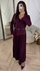 Luxe Blazer Plissé Maxi Jurk met Ceintuur