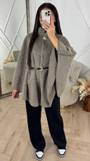 Luxe Fluffy Wool Touch Poncho met Ceintuur