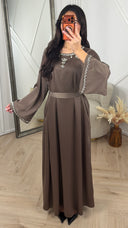 Luxe Maxi Jurk met Kristalborduursel en Wijde Mouwen