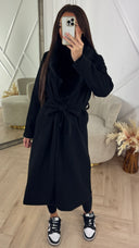 Luxe Wool Touch Coat met Faux Fur Kraag