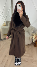 Luxe Wool Touch Coat met Faux Fur Kraag