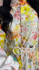 Maxi Bloemenjurk met Knoopsluiting en Ceintuur