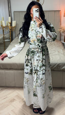 Maxi Bloemenjurk met Knoopsluiting en Ceintuur