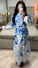 Maxi Bloemenjurk met Knoopsluiting en Ceintuur