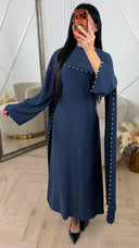 Maxi Jurk met Cape-Effect en Parel Details