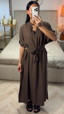 Maxi Jurk met Ceintuur en Ruffle Mouwen – Viscoseblend