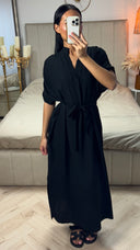 Maxi Jurk met Ceintuur en Ruffle Mouwen – Viscoseblend