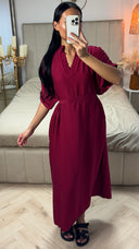 Maxi Jurk met Ceintuur en Ruffle Mouwen – Viscoseblend