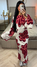 Maxi Jurk met Grote Bloemenprint en Strikceintuur – Viscoseblend