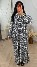 Maxi Jurk met Ornament Print en Kraag 005-E